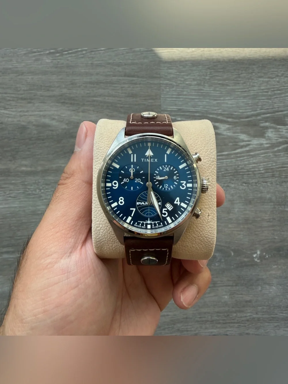 Timex X Pan Am 42mm (TW2V48700) Silver Stainless / Brown Leather Strap